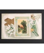 A Joyful Easter Holy Cross Spring Flowers Gold Embossed Antique Postcard... - $4.99