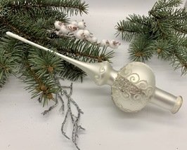 Big white with white and silver glitter Christmas glass tree topper,XMAS... - £18.17 GBP