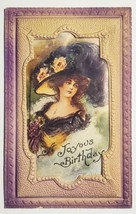 Glamour Girl Black Feather Hat Heavy Embossed Die-Cut Frame Postcard W28 - £6.25 GBP