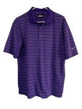 NIKE Dri Fit Men&#39;s Polo Golf Shirt M Purple Striped Dri-Fit Swoosh Logo - £9.91 GBP