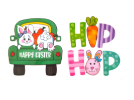 Iron on Transfers Happy Easter Green Truck &amp; Hip Hop 4 pieces Easter Eggs - £3.70 GBP