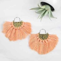 Statement Coral Fringe Drop Earrings - Goldtone - £13.45 GBP