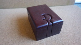 SIGNED LARISSA SCOTT HANDMADE REDWOOD PUZZLE BOX CRESCENT MOON  - $65.00
