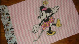 Disney Character Minnie Mouse 2 Standard Pillowcases Pink White Stripe Blue Cuff - £11.86 GBP