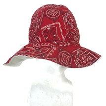 Vintage 1970s Red Bandana Bucket Hat Summer Beach Bum Skater Boho Sun Cap  - £21.71 GBP