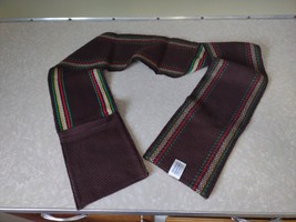 Vintage 1970s Winter Knit Scarf Striped w/ End Pockets Brown Green Red - £14.46 GBP