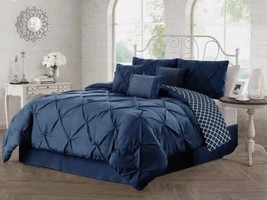 Elizabeth Navy Blue Color Pleated Decorative Comforter Set 6 Pcs Queen Size - £71.82 GBP