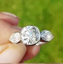925 Silver Cushion &amp; Pear Cut Lab Diamond 3Stone Engagement Ring, Wedding Ring - £102.87 GBP