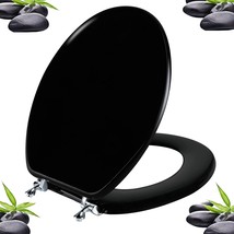 Black Round Toilet Seat Natural Wood Toilet Seat With Zinc Alloy, Round,... - £43.85 GBP