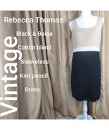 Vintage Rebecca Thomas Knit Black &amp; Beige Dress Size M - £22.98 GBP