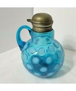Coin Dot Syrup Dispenser Vtg Blue Opalescent Glass Pitcher Cruet Metal L... - $985.71 MXN