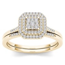 Solid 10K Yellow Gold 0.25Ct Diamond Halo Engagement Ring Set - £370.82 GBP