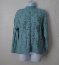 LOFT Blue Knit Sweater Mock Neck Size Medium Classic Fit Textured Crochet Cable - £15.63 GBP