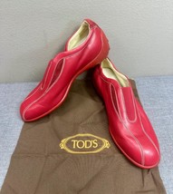 TOD&#39;S Red Leather Sporty Slip On Comfort Shoes Size 10.5 - £58.37 GBP