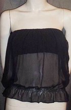 Gucci Black Silk Chiffon, Velvet &amp; Leather Strapless Bustier Top 38IT 4 NWT - $460.00