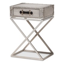 Modern French Industrial Silver Metal Attaché Suit Case Nightstand End Table - £156.48 GBP