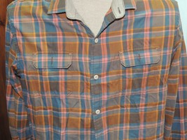Men&#39;s MED Tommy Bahama Long Sleeve Shirt 100% Cotton GRAY PINK ORANGE plaid - £13.64 GBP