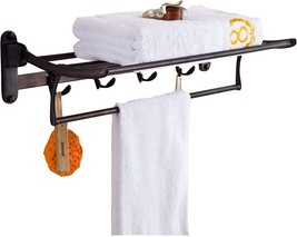Oil-Rubbed Bronze Towel Racks For Bathroom Shelves With Foldable Towel Bar - £80.15 GBP