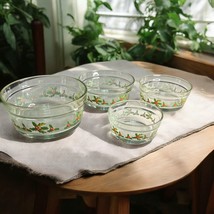 Vintage Christmas Holly Berry Decal Glass Set Of 4 Nesting Bowls 6.6” Ac... - $42.08