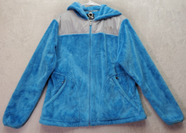 The North Face Jacket Women&#39;s Large Blue Faux Fur Polyester Hooded Full Zipper - £25.35 GBP
