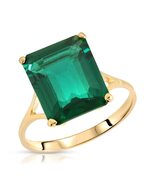 14K SOLID GOLD RING WITH LAB. GROWN EMERALD CUT EMERALD - €388,19 EUR