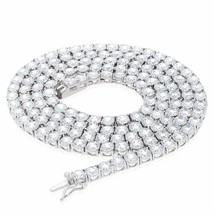 36Ct Simulated Diamond Solid 925 Sterling Silver 4mm Tennis Chain Necklace 24&quot; - £158.33 GBP