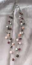 Vintage Necklace 22” To 24” Triple Strand Beaded Pink Silver Brown Beads - $7.13