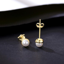 S925 Silver Exquisite Small White Pearl Plated 14K Gold Ear-Ring Clip Women&#39;s Si - £12.74 GBP