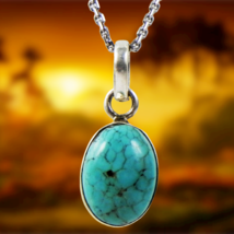 Sterling Silver Tibetan Turquoise Handmade Women Birthstone Pendant Necklace - £20.28 GBP
