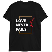 Love Never Fails T-Shirt, Valentine&#39;s Day Shirt Dark Heather - $19.55+