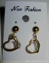 3/8&quot; Gold Open Heart Pierced Earrings Lovely Dangling Ladies Girls ~EP021 NWOT - £3.58 GBP