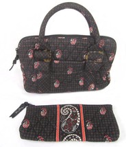 Vera Bradley Houndstooth Brown Red Floral Hand Bag + Paisley Wallet set USA 2005 - £15.78 GBP