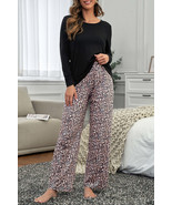 Black Leopard Print High Waist Graphic Pajama Set - $55.85 CAD