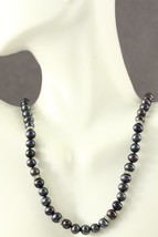 MODERN Fine Estate Jewelry 6MM Black Pearl &amp; Rhinestone Spacer Necklace 18&quot; - £24.77 GBP