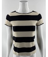 Ann Taylor LOFT Womens Top Sz XS Navy Blue Cream Striped Cotton Zipper B... - $260.71 MXN
