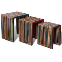 Nesting Table Set 3 Pieces Colourful Reclaimed Teak - $125.60