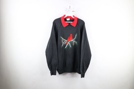 Vtg 90s Country Primitive Womens XL Faded Cardinal Bird Collared Sweatshirt USA - £39.15 GBP