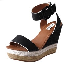 Not Rated Women&#39;s Black White Sand Summer Platform Wedge Sandals NIB - $63.37+