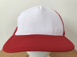 Vintage Blank Front Red White Mesh Foam Baseball Cap Trucker Hat Snapback - £19.53 GBP