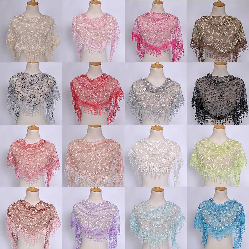 Women Lace Tassel Triangle Scarf Floral Scarves Shawl Triangle - £9.43 GBP