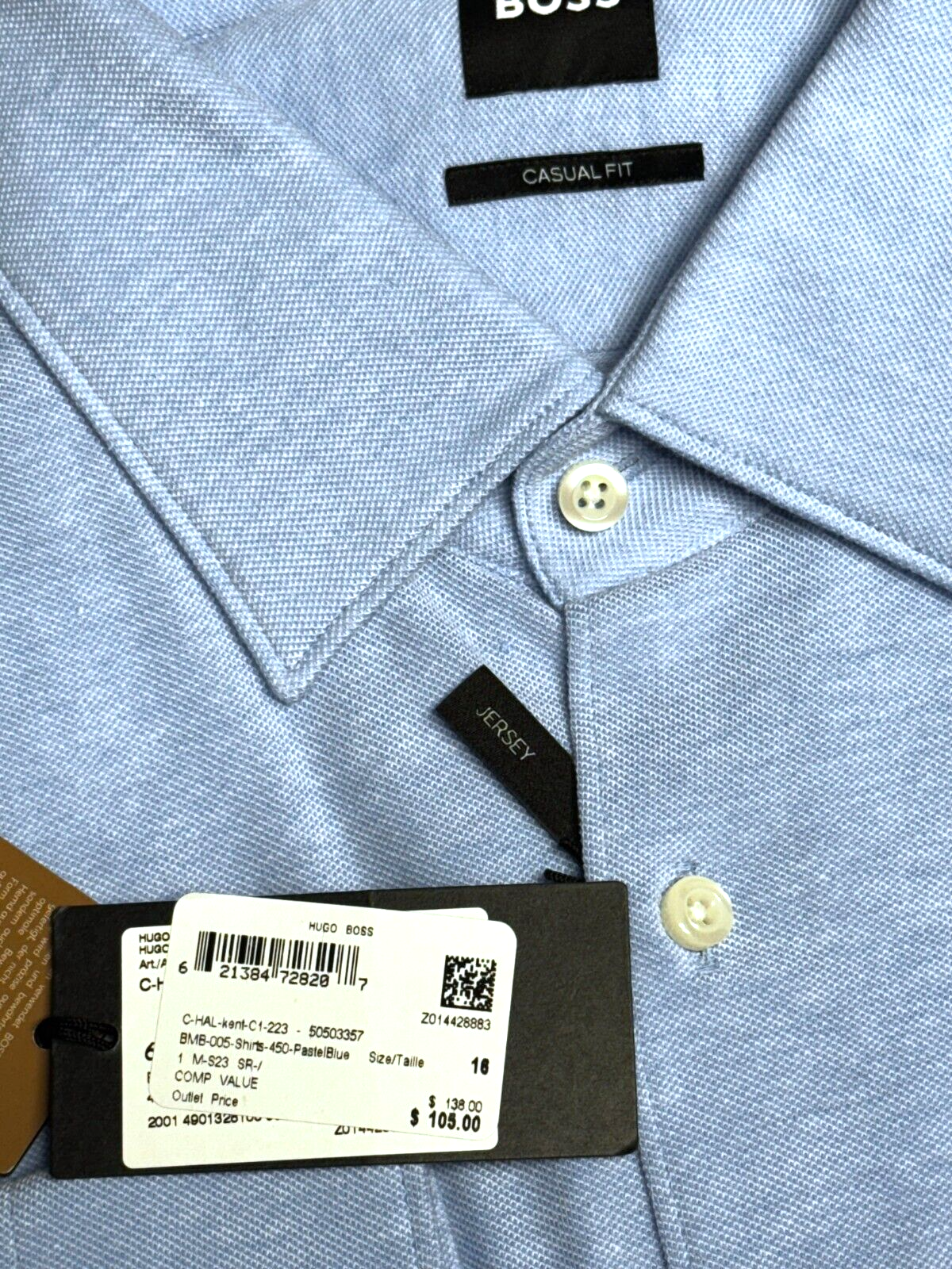 HUGO BOSS Uomo Hal Kent Casual Fit Blu Pastello Jersey Cotone Camicia 41 Item image 9