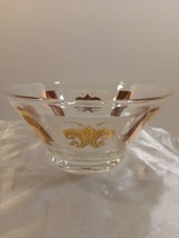 Vintage Fleur di lis Gold Mid-Century Modern Glass Bowl 1960&#39;s - £17.86 GBP