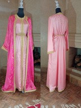 Luxury Traditional Beaded Pink Kaftan with Gold, Embroidered Moroccan we... - $850.99
