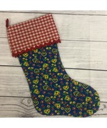 Vintage 1970s Quilted Christmas Stocking Handmade Red Gingham Check Fabric - $27.23 CAD