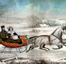 The Road In Winter Sleigh Ride 1955 Currier &amp; Ives Color Plate Print DWEE37 - £31.96 GBP