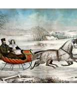 The Road In Winter Sleigh Ride 1955 Currier &amp; Ives Color Plate Print DWEE37 - £31.87 GBP