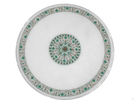 24&quot; Round Marble Coffee Table Top Malachite Marquetry Pietra Dura Handmade - £1,244.03 GBP