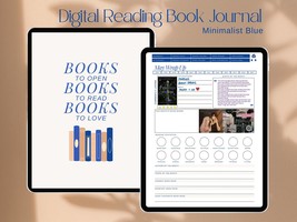 Minimalist Blue Digital Reading Book Journal, Reading Tracker, Digital R... - £6.29 GBP