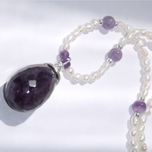 Necklace - Sterling Silver wrapped large Amethyst drop with  - $65.00