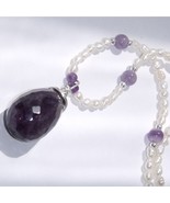 Necklace - Sterling Silver wrapped large Amethyst drop with  - $89.18 CAD